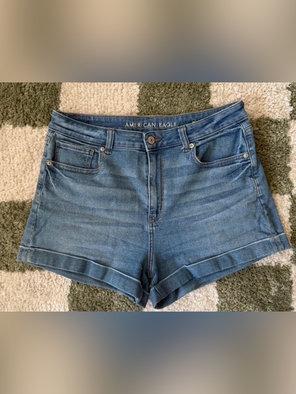 American Eagle Outfitters Light Blue High-Waist Cuffed Denim Shorts